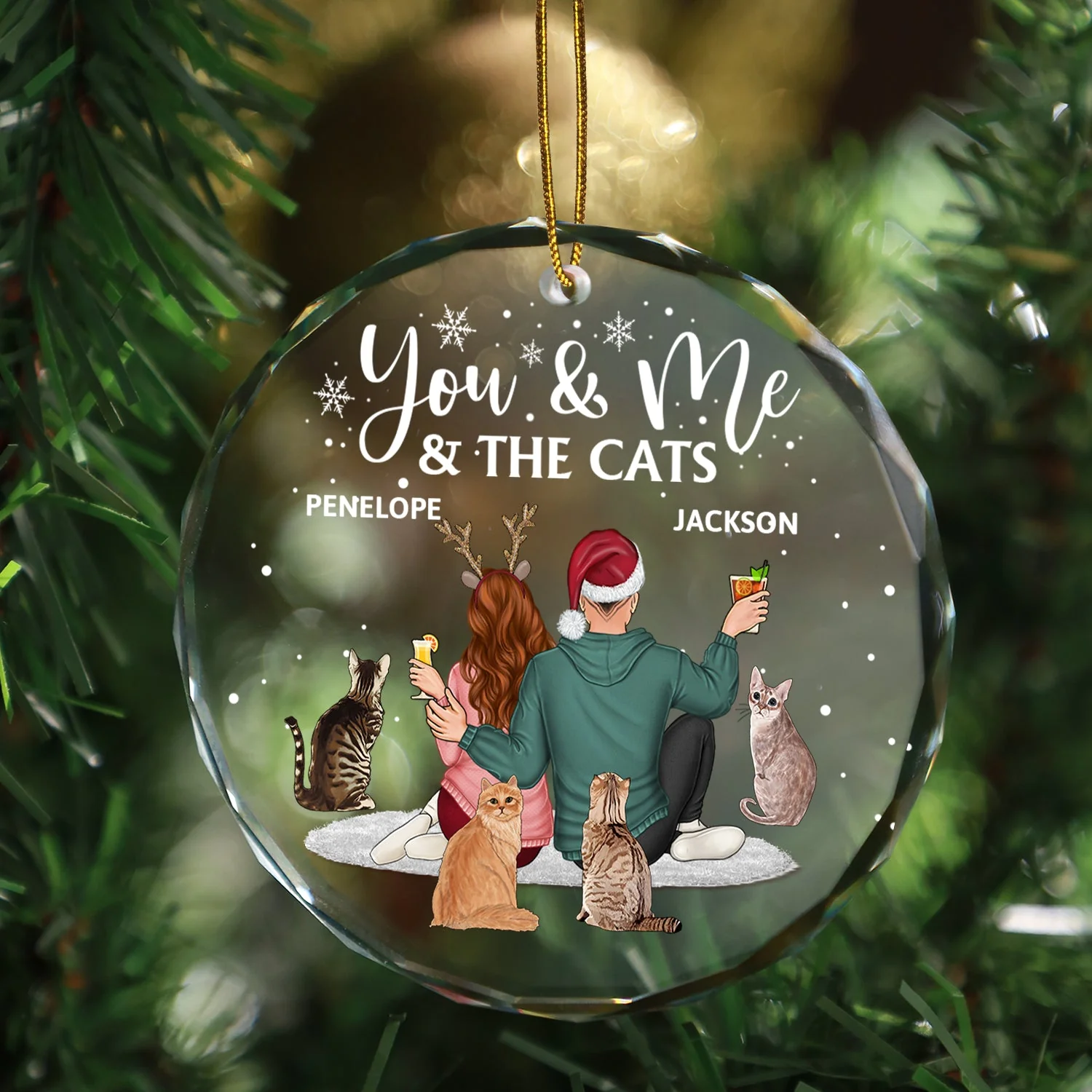You And Me And The Dogs - Anniversary, Loving Gift For Couples, Dog Lovers, Cat Lovers, Pet Lovers - Personalized Circle Glass Ornament - Image 3