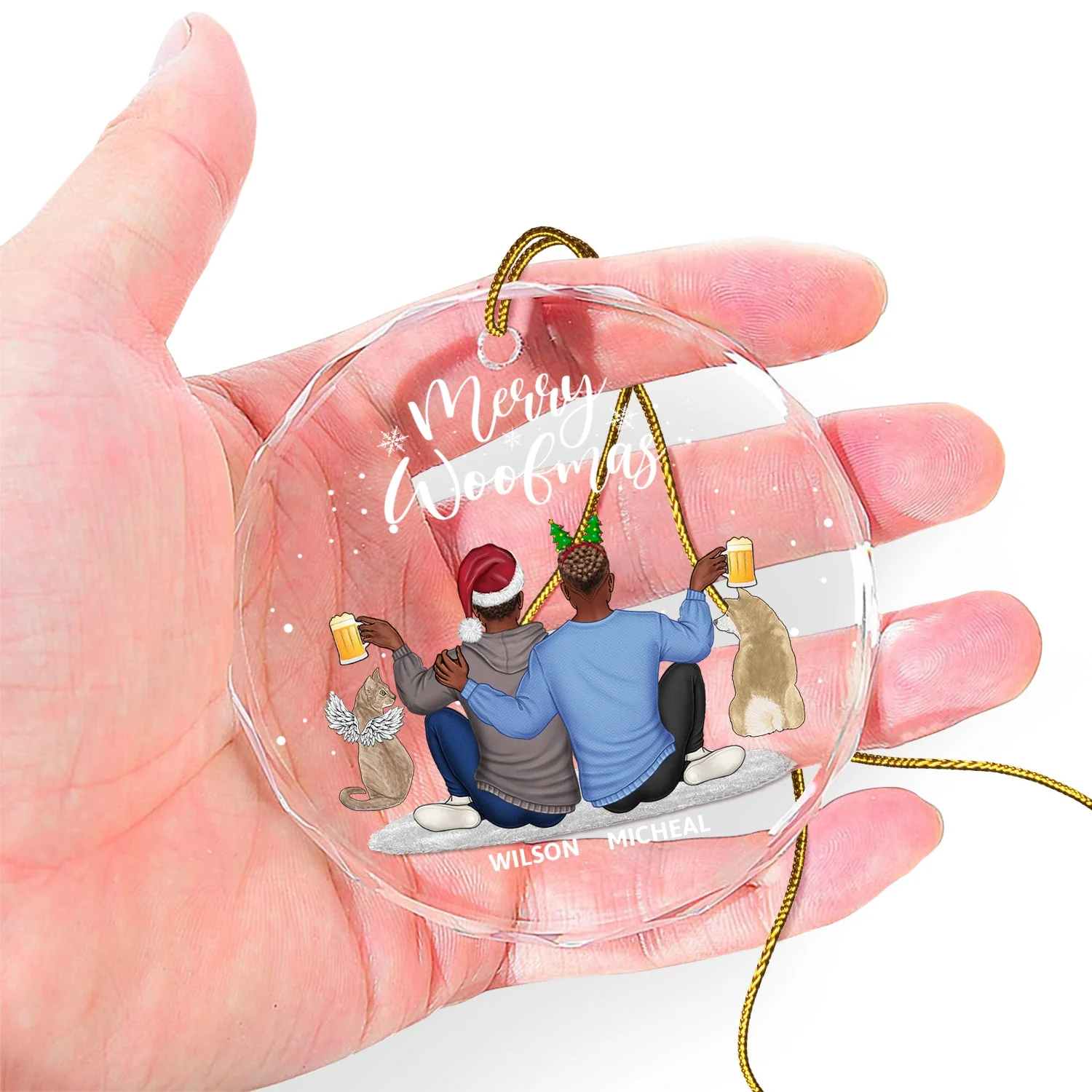 You And Me And The Dogs - Anniversary, Loving Gift For Couples, Dog Lovers, Cat Lovers, Pet Lovers - Personalized Circle Glass Ornament - Image 4