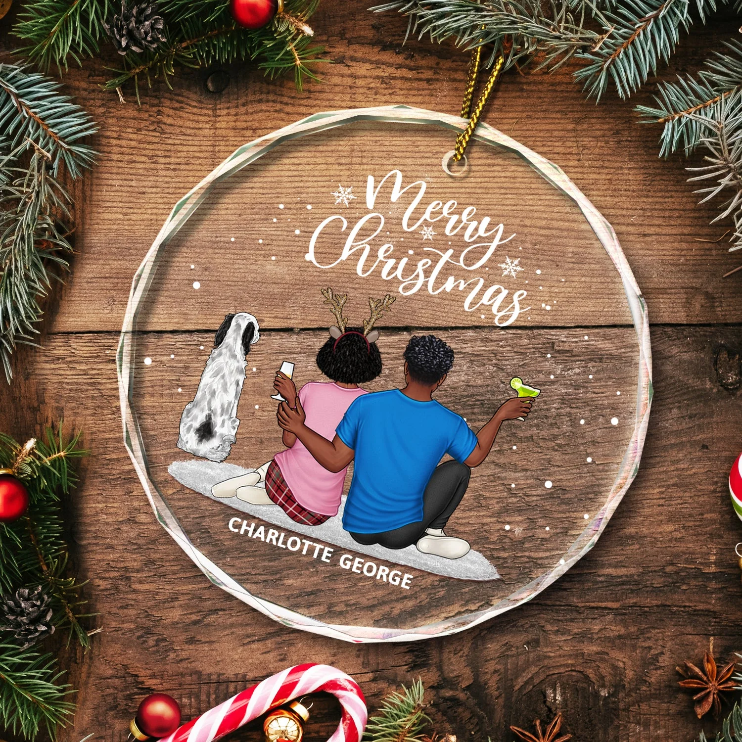 You And Me And The Dogs - Anniversary, Loving Gift For Couples, Dog Lovers, Cat Lovers, Pet Lovers - Personalized Circle Glass Ornament - Image 5