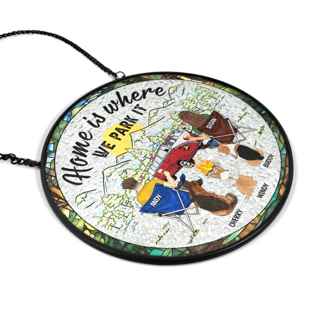 You And Me And The Dogs Back Couples - Personalized Stained Glass Window Hanging Suncatcher - Image 2