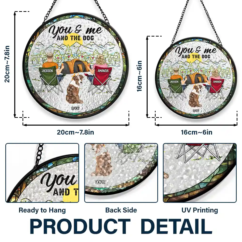 You And Me And The Dogs Back Couples - Personalized Stained Glass Window Hanging Suncatcher - Image 3
