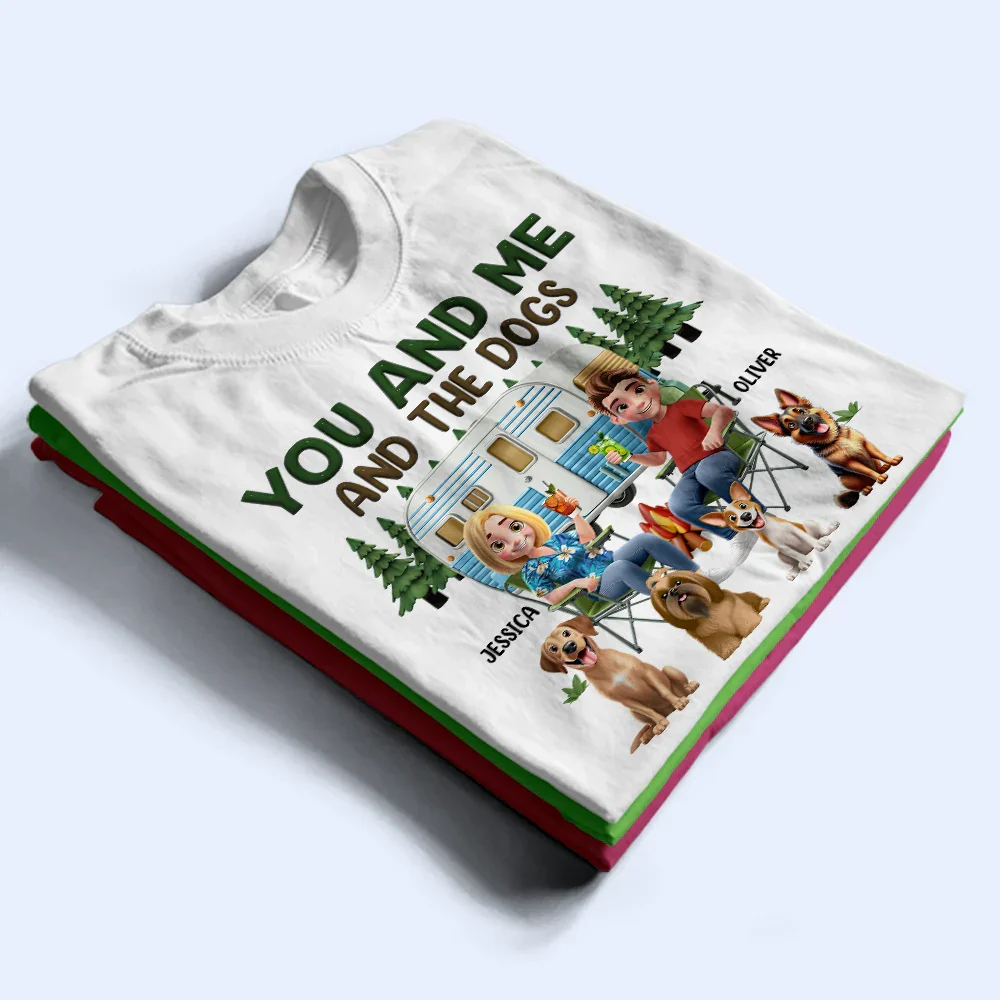 You And Me And The Dogs Camping Cartoon - Personalized T Shirt - Image 2