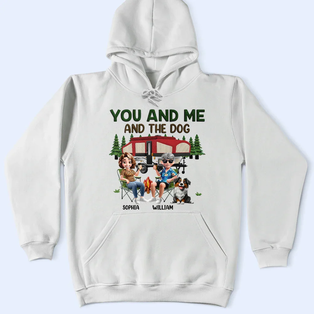 You And Me And The Dogs Camping Cartoon - Personalized T Shirt - Image 4