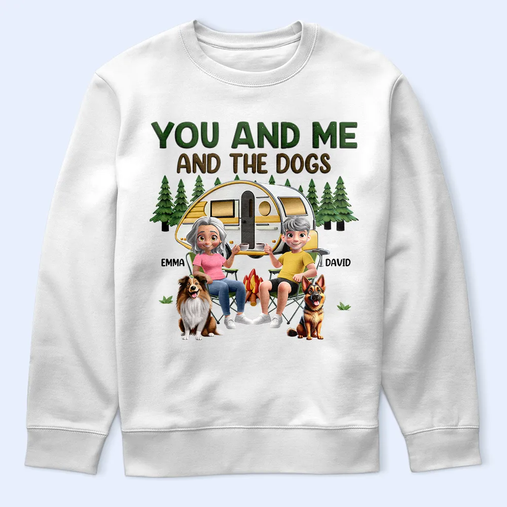 You And Me And The Dogs Camping Cartoon - Personalized T Shirt - Image 5