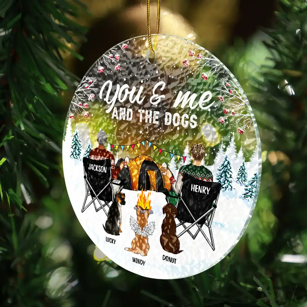 You And Me And The Dogs Camping Christmas - Personalized Stained Glass Ornament - Image 3