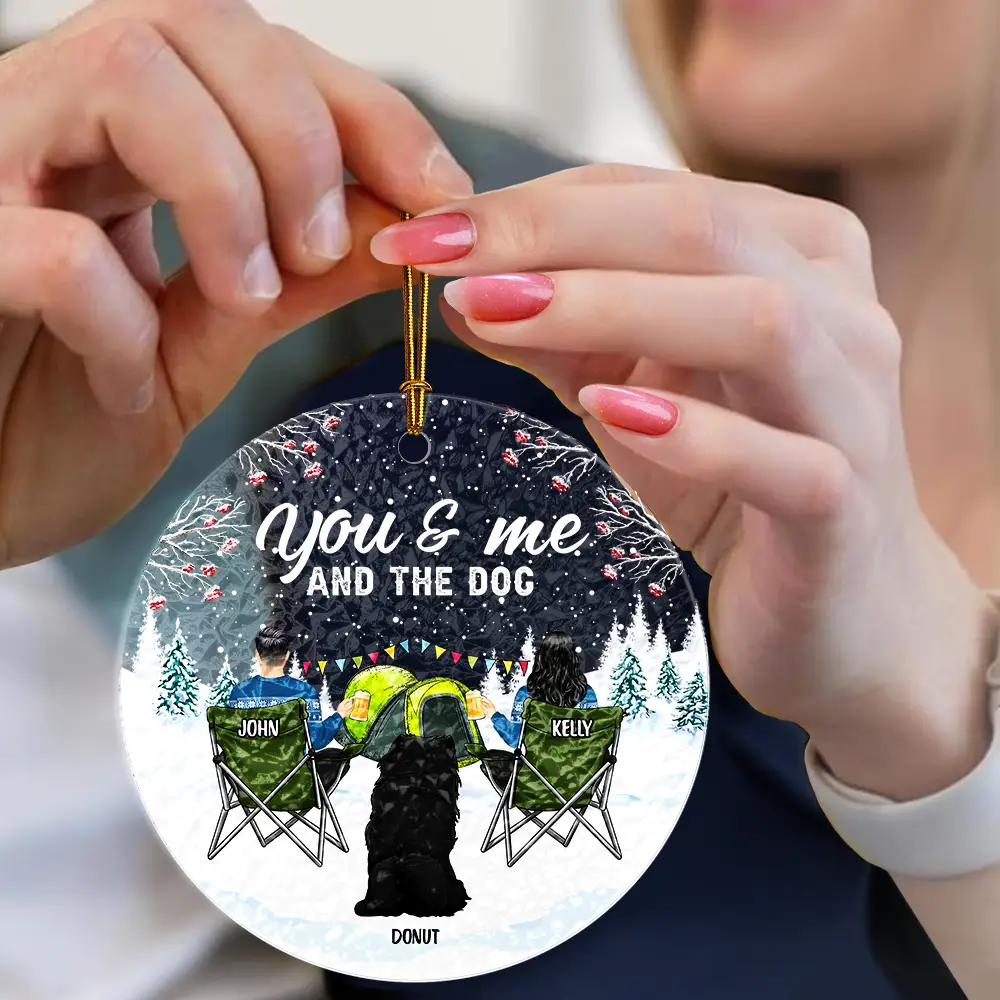 You And Me And The Dogs Camping Christmas - Personalized Stained Glass Ornament - Image 4