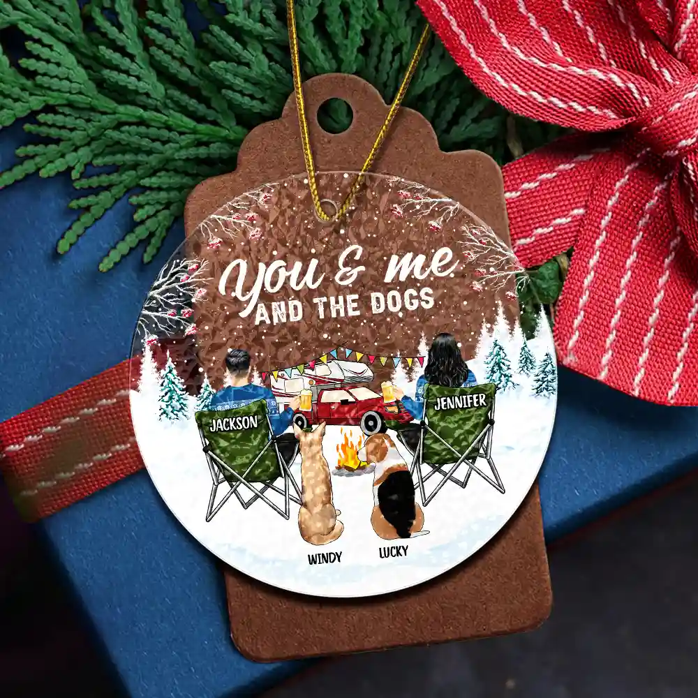 You And Me And The Dogs Camping Christmas - Personalized Stained Glass Ornament - Image 5