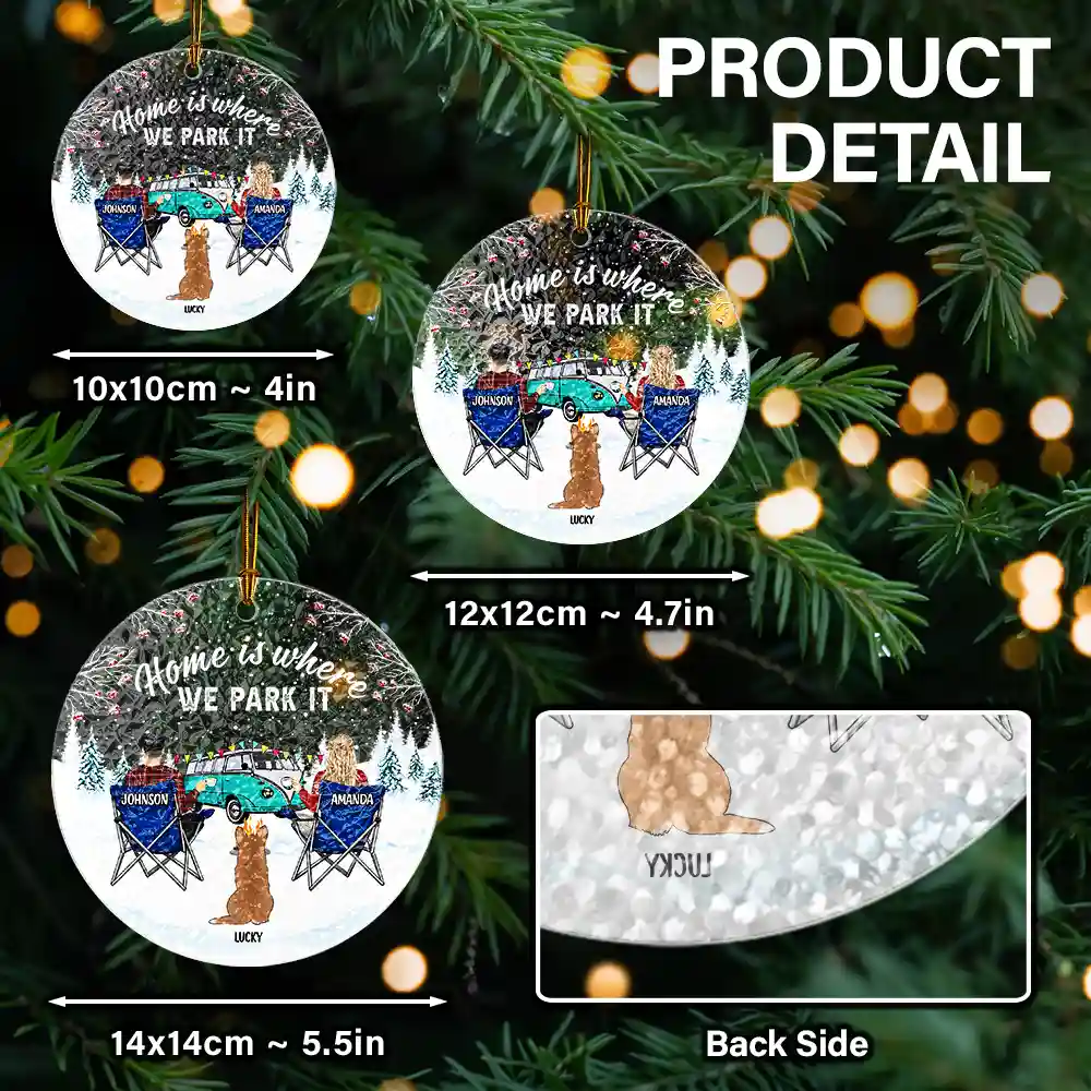 You And Me And The Dogs Camping Christmas - Personalized Stained Glass Ornament - Image 6