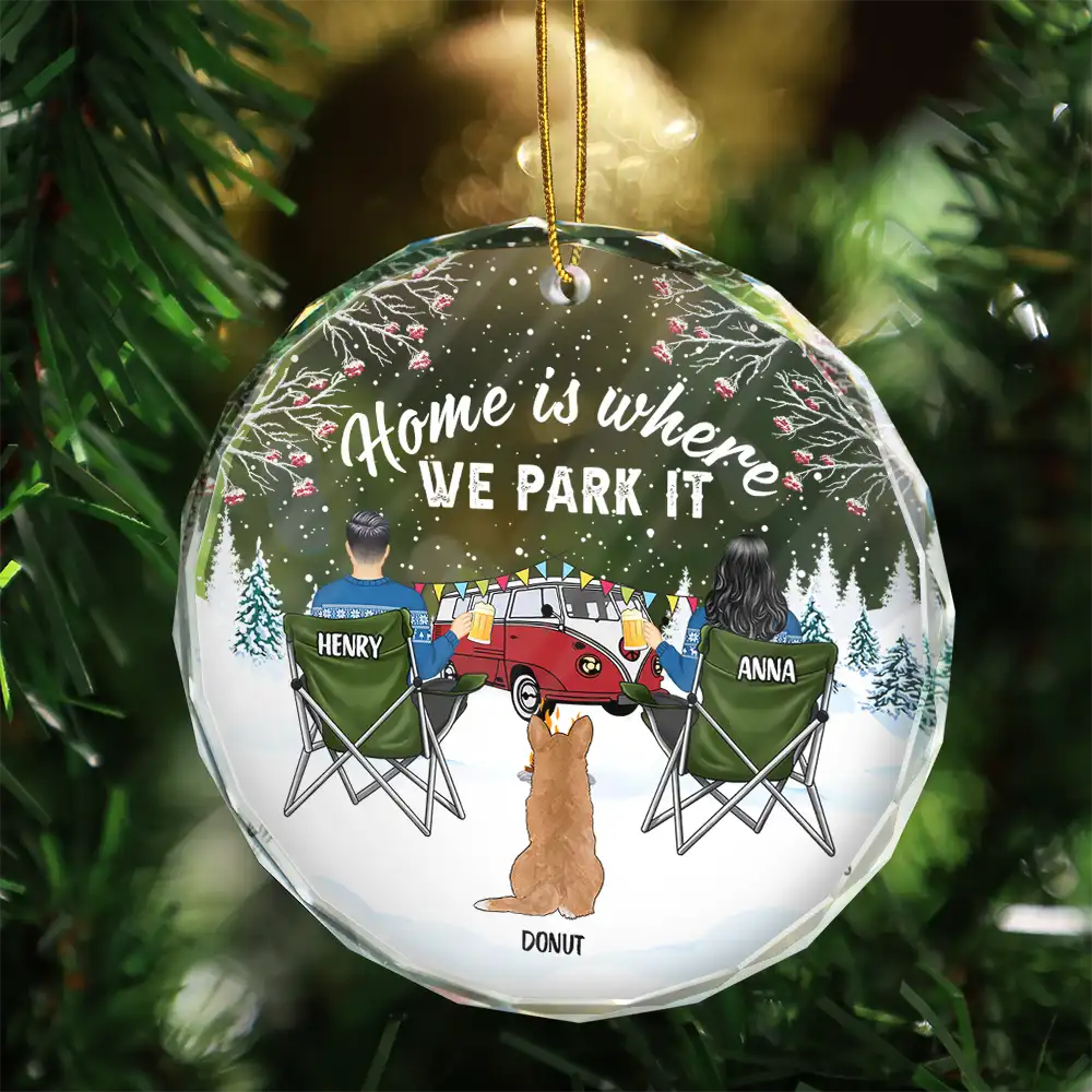 You And Me And The Dogs Camping - Personalized Circle Glass Ornament - Image 3