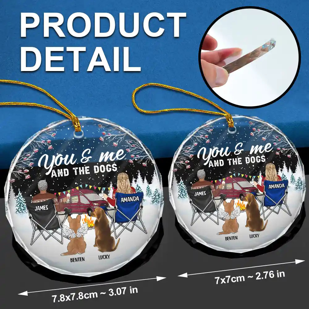 You And Me And The Dogs Camping - Personalized Circle Glass Ornament - Image 6