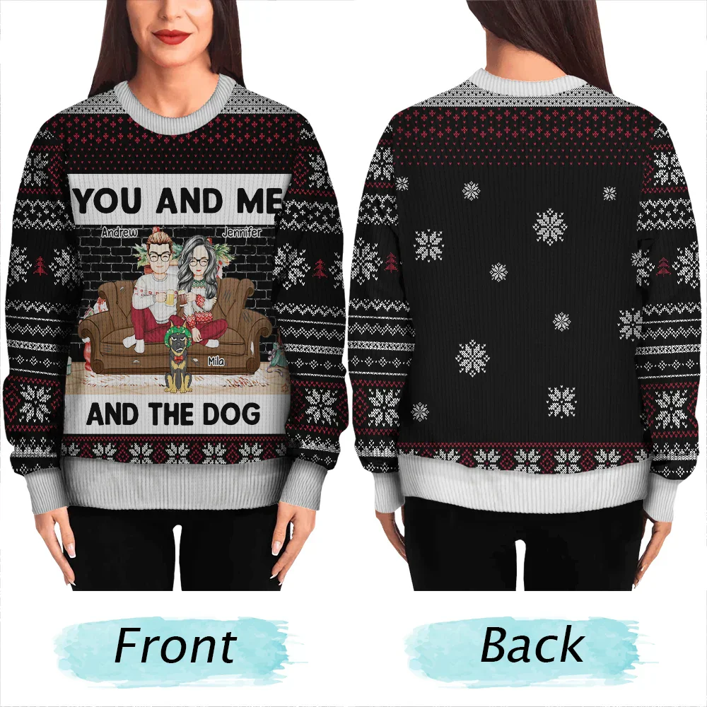 You And Me And The Dogs Cartoon - Personalized Unisex Ugly Sweater - Image 5