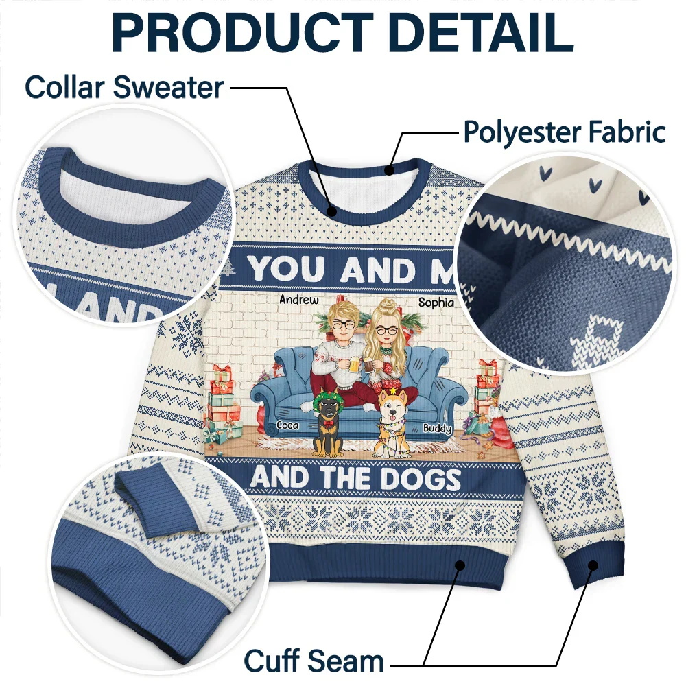 You And Me And The Dogs Cartoon - Personalized Unisex Ugly Sweater - Image 6