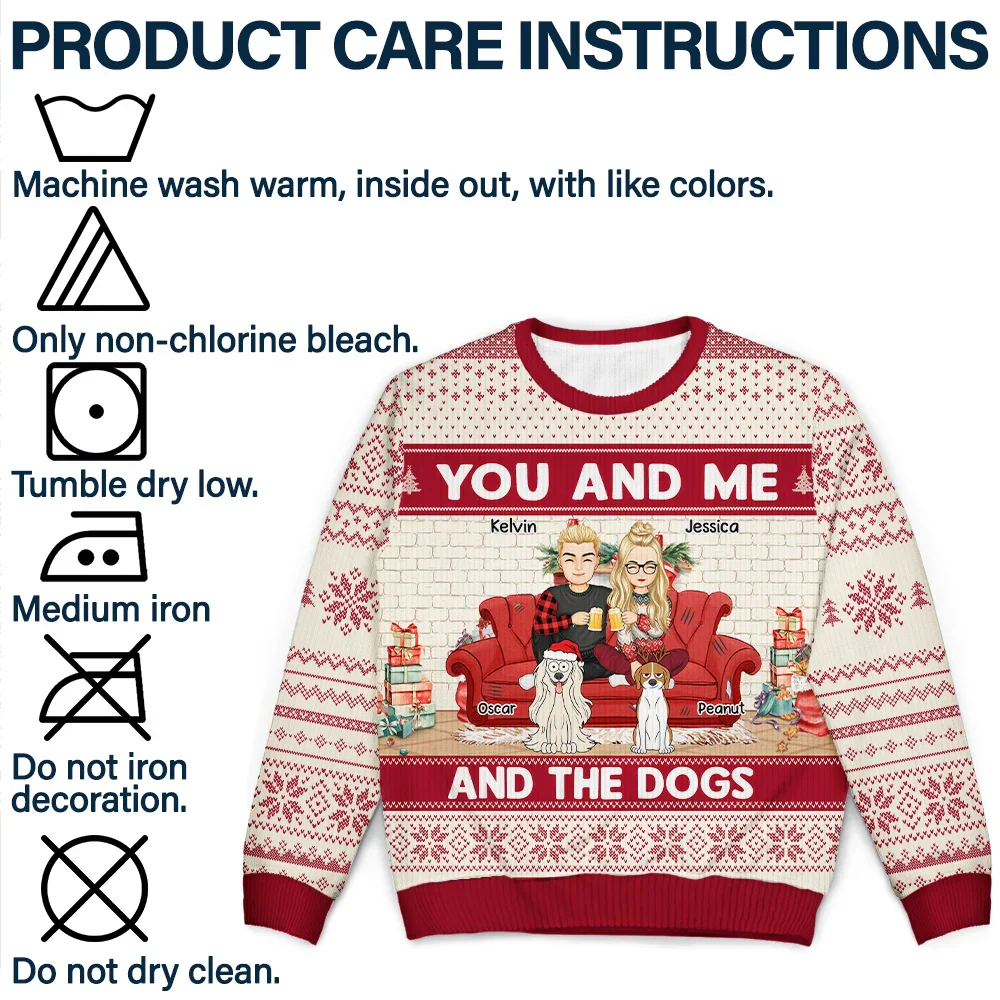 You And Me And The Dogs Cartoon - Personalized Unisex Ugly Sweater - Image 7