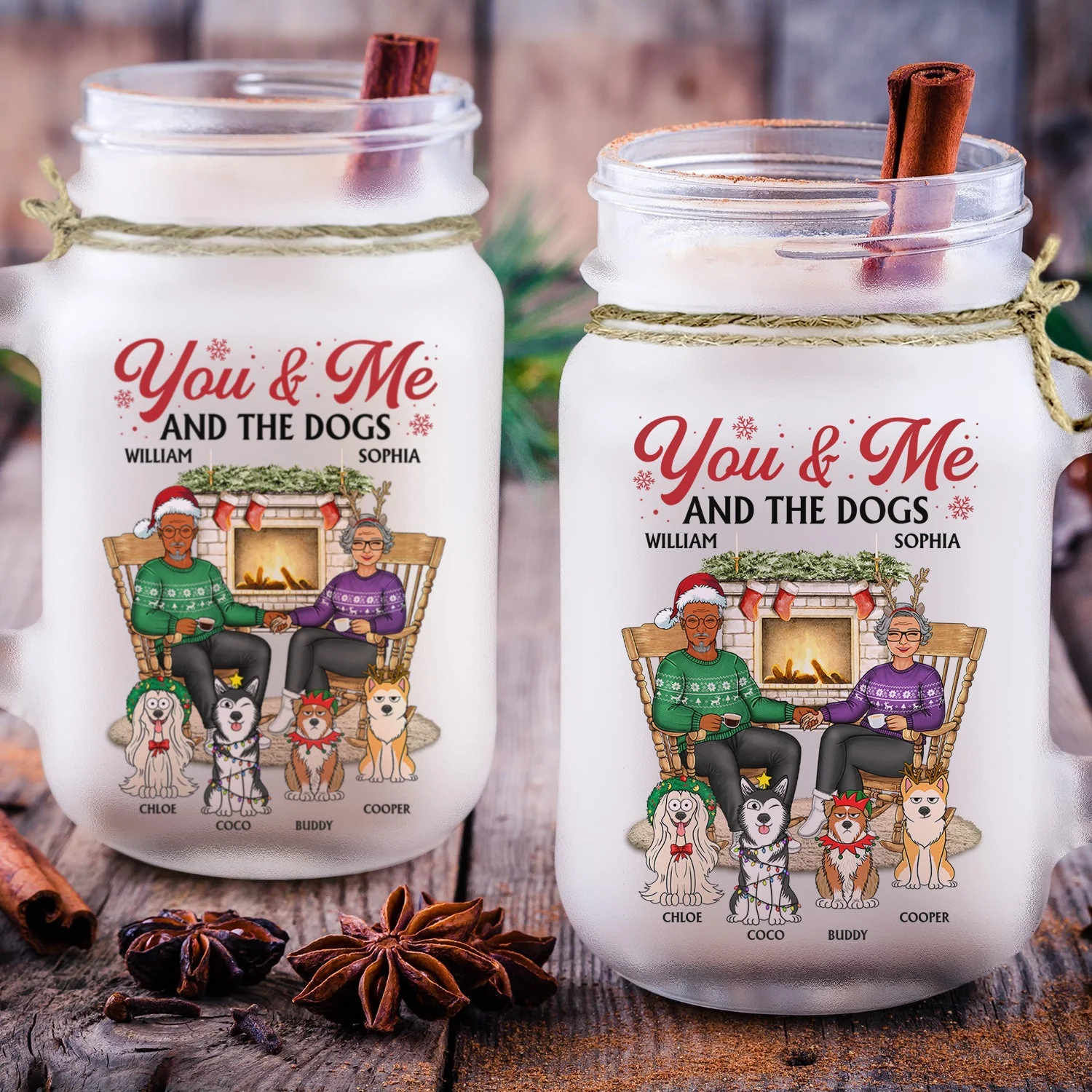 You And Me And The Dogs - Christmas Gift For Couple, Cat, Dog, Pet Lover - Personalized Mason Jar Cup With Straw - Image 3