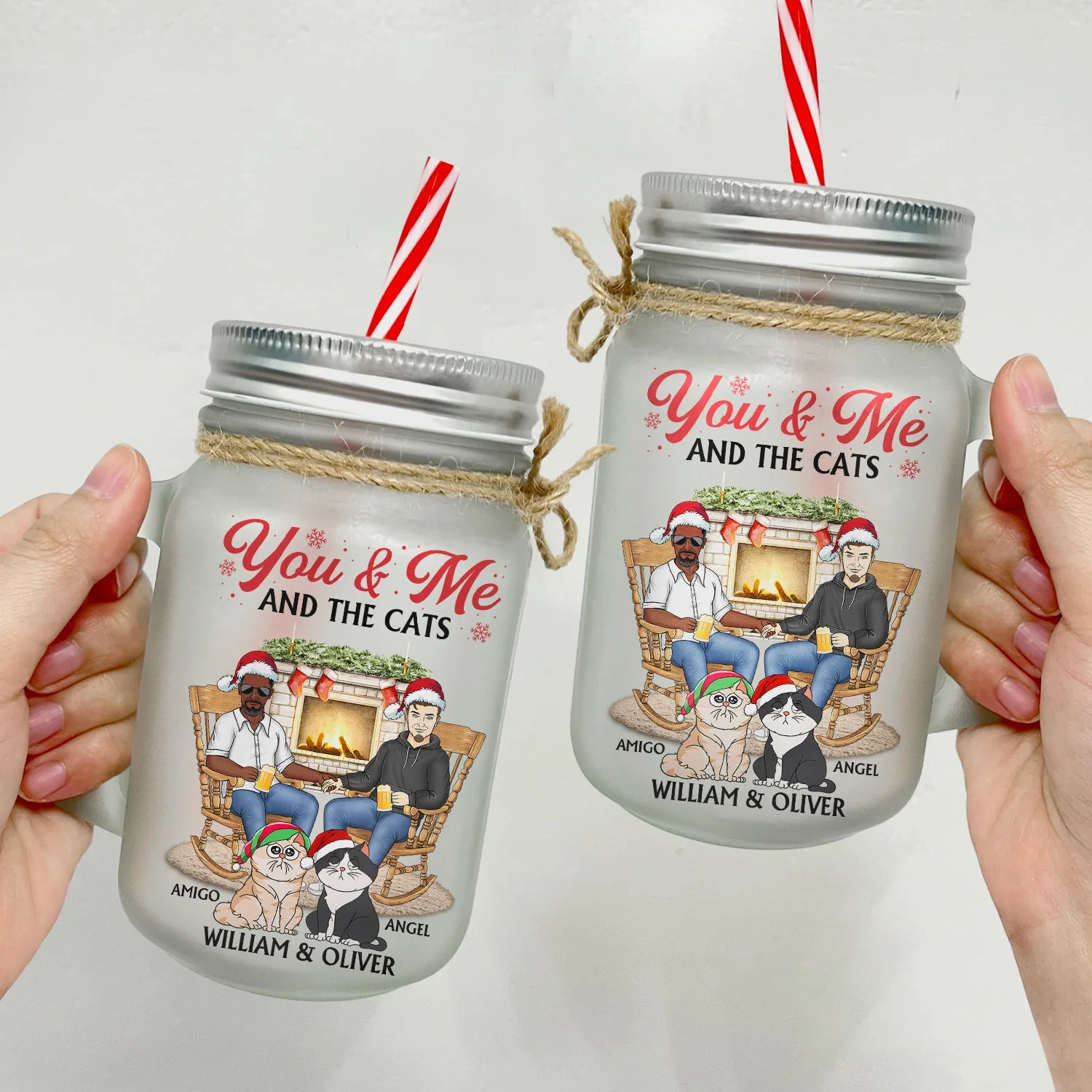 You And Me And The Dogs - Christmas Gift For Couple, Cat, Dog, Pet Lover - Personalized Mason Jar Cup With Straw - Image 4