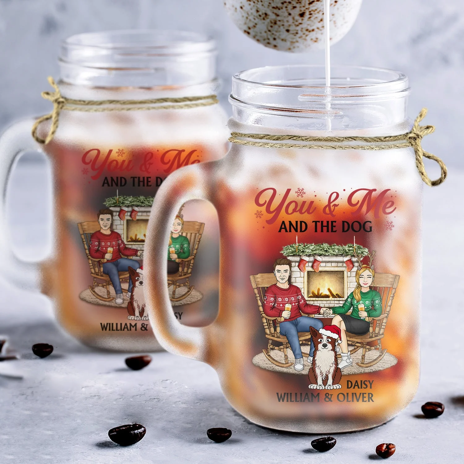 You And Me And The Dogs - Christmas Gift For Couple, Cat, Dog, Pet Lover - Personalized Mason Jar Cup With Straw - Image 5