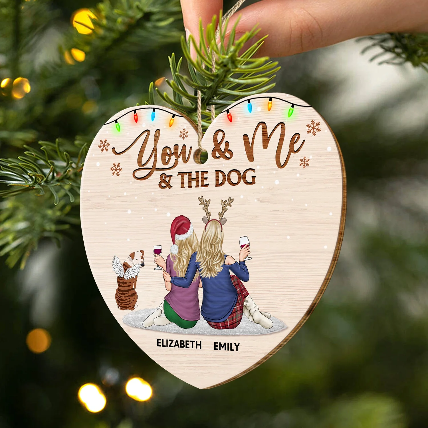 You And Me And The Dogs - Christmas Gift For Couples, Dog Lovers, Cat Lovers, Pet Lovers - Personalized Custom Shaped Wooden Ornament - Image 2