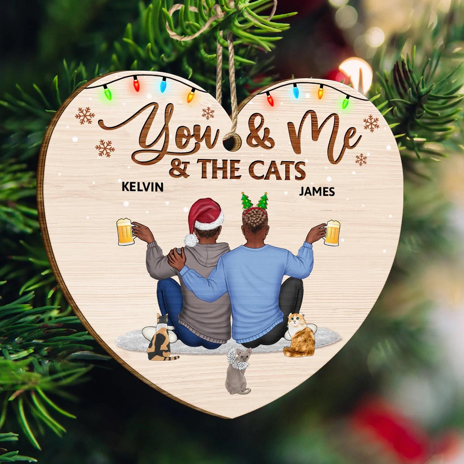 You And Me And The Dogs - Christmas Gift For Couples, Dog Lovers, Cat Lovers, Pet Lovers - Personalized Custom Shaped Wooden Ornament - Image 3