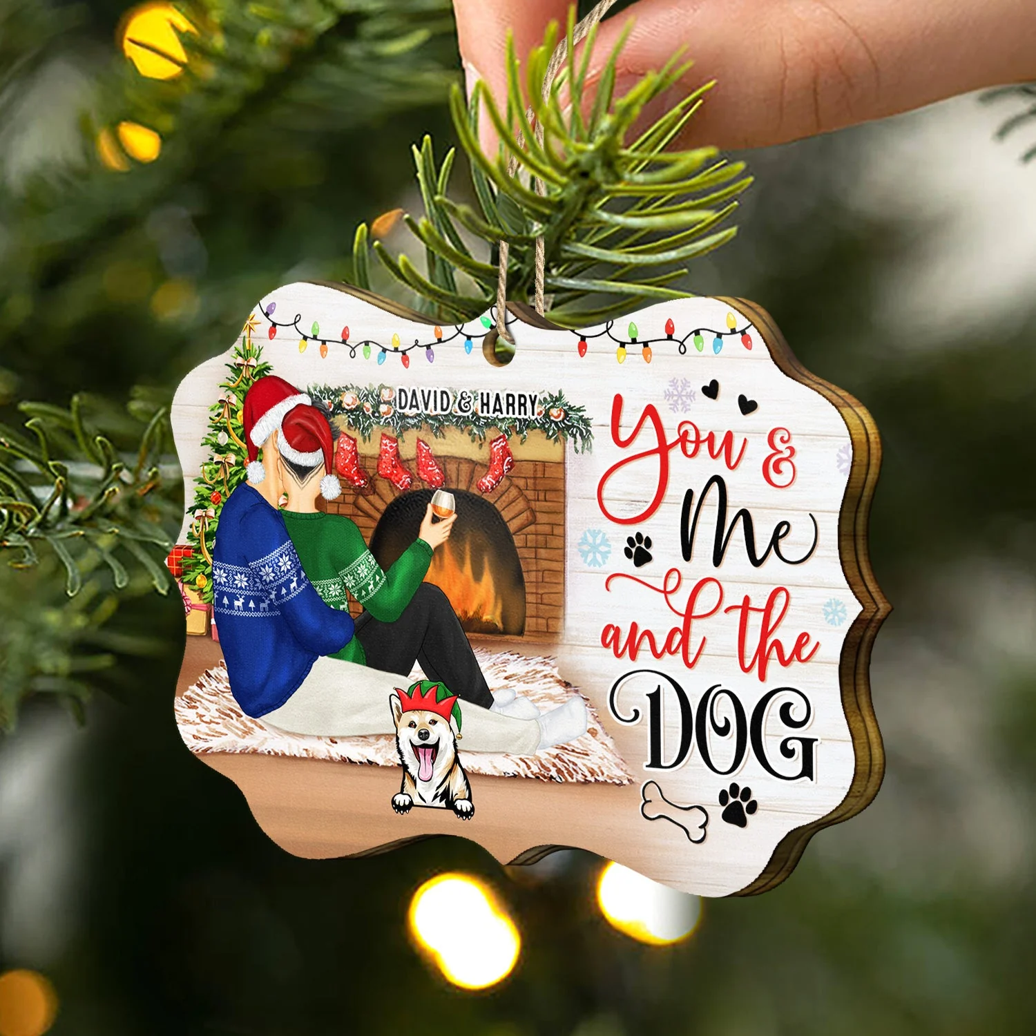 You And Me And The Dogs - Christmas Gift For Dog Cat Lovers - Personalized Custom Wooden Ornament - Image 2