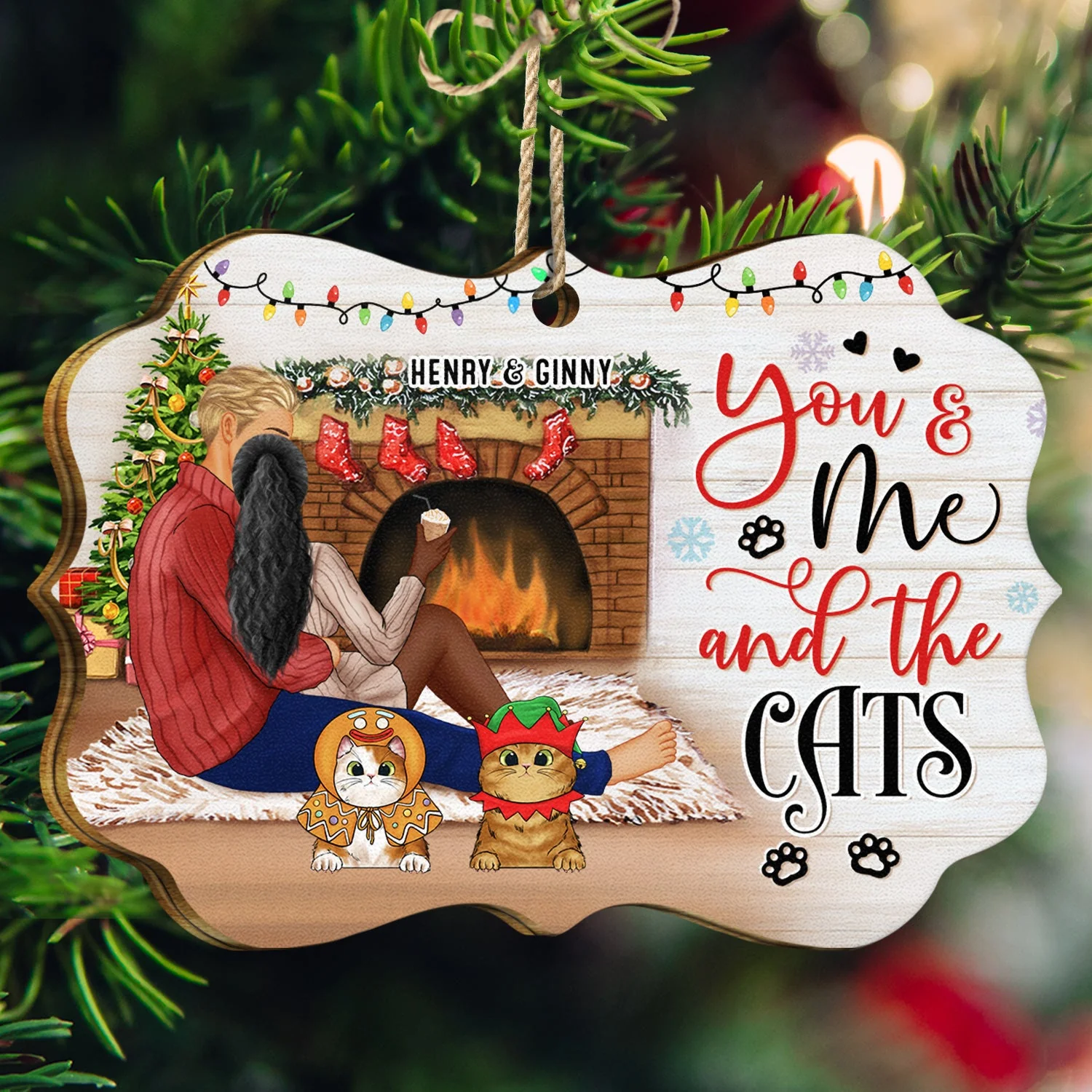 You And Me And The Dogs - Christmas Gift For Dog Cat Lovers - Personalized Custom Wooden Ornament - Image 3