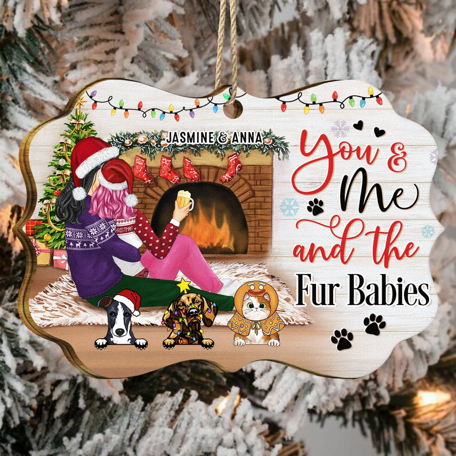 You And Me And The Dogs - Christmas Gift For Dog Cat Lovers - Personalized Custom Wooden Ornament - Image 4