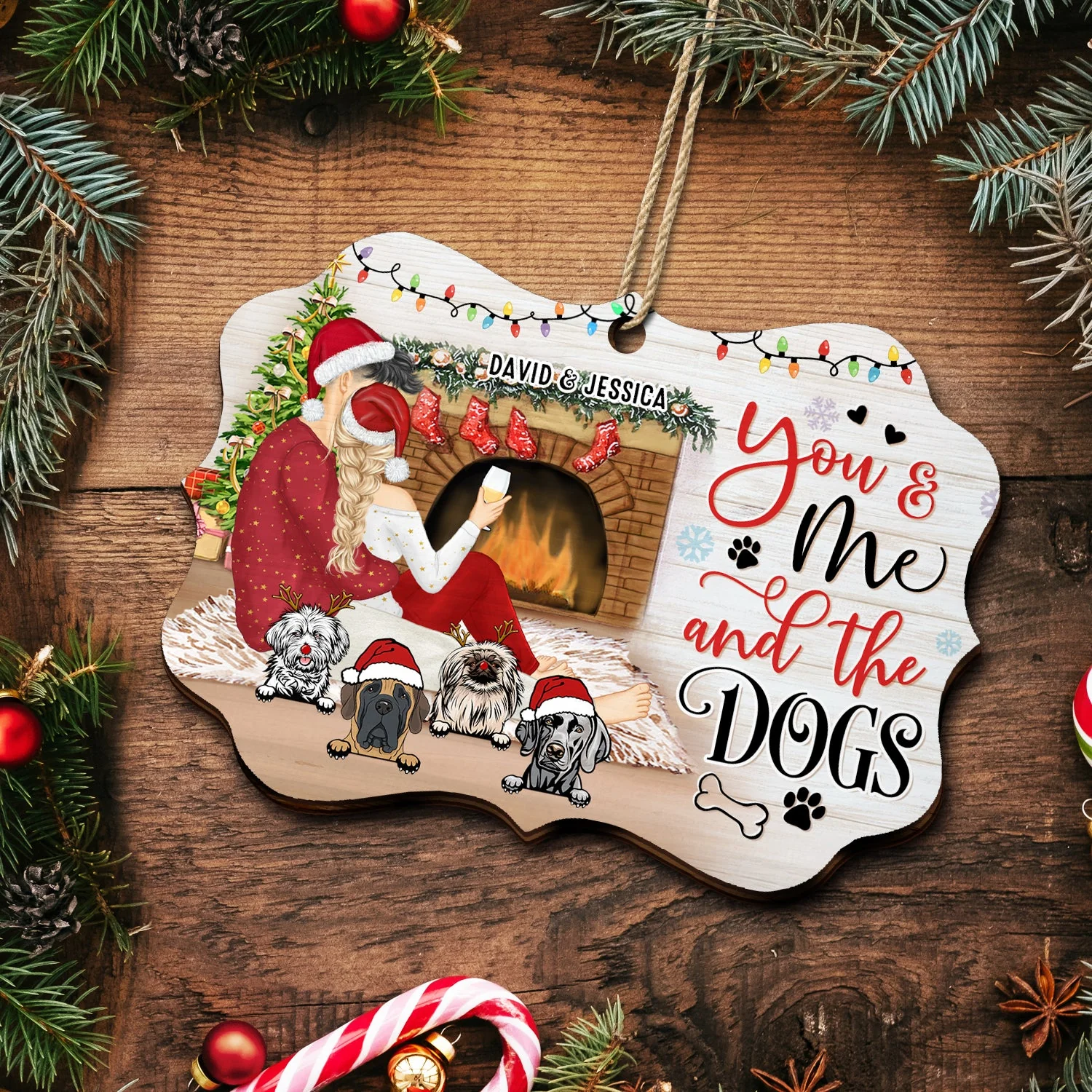 You And Me And The Dogs - Christmas Gift For Dog Cat Lovers - Personalized Custom Wooden Ornament - Image 5