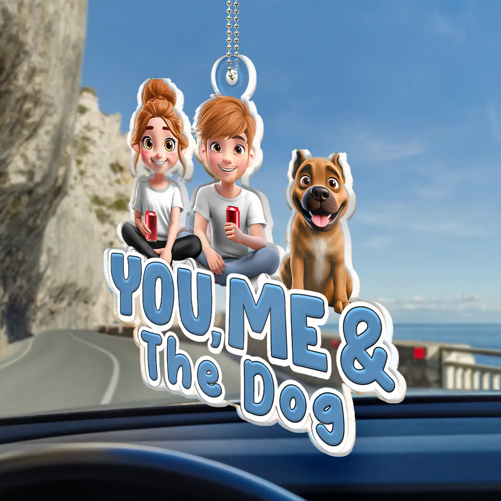 You And Me And The Dogs Couple - Personalized Acrylic Car Hanger - Image 2