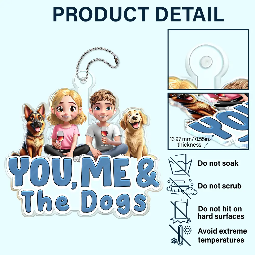 You And Me And The Dogs Couple - Personalized Acrylic Car Hanger - Image 5