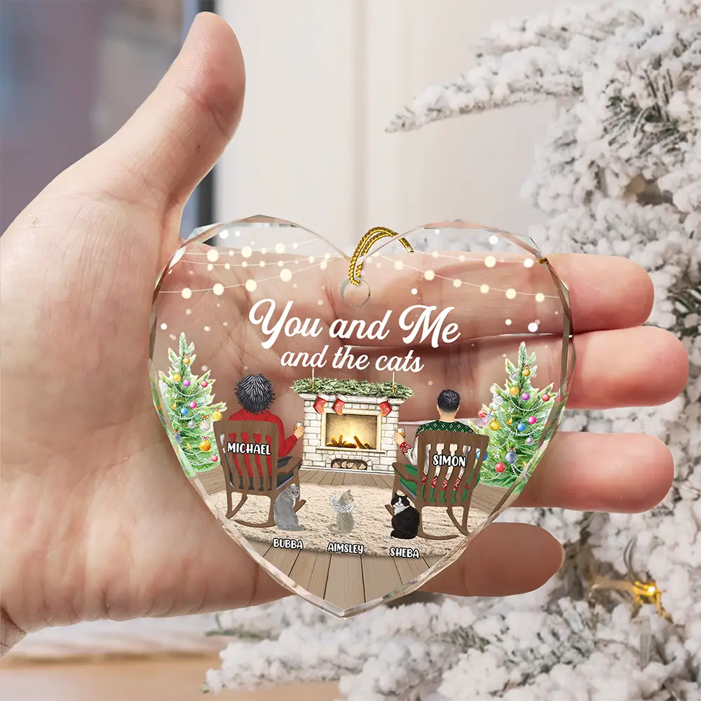 You And Me And The Dogs Cozy Home - Personalized Heart Shaped Glass Ornament - Image 3