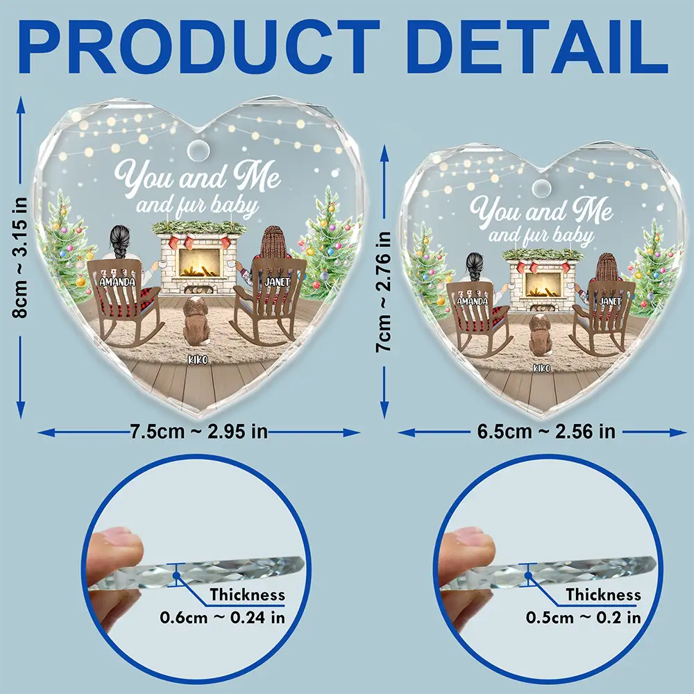 You And Me And The Dogs Cozy Home - Personalized Heart Shaped Glass Ornament - Image 5
