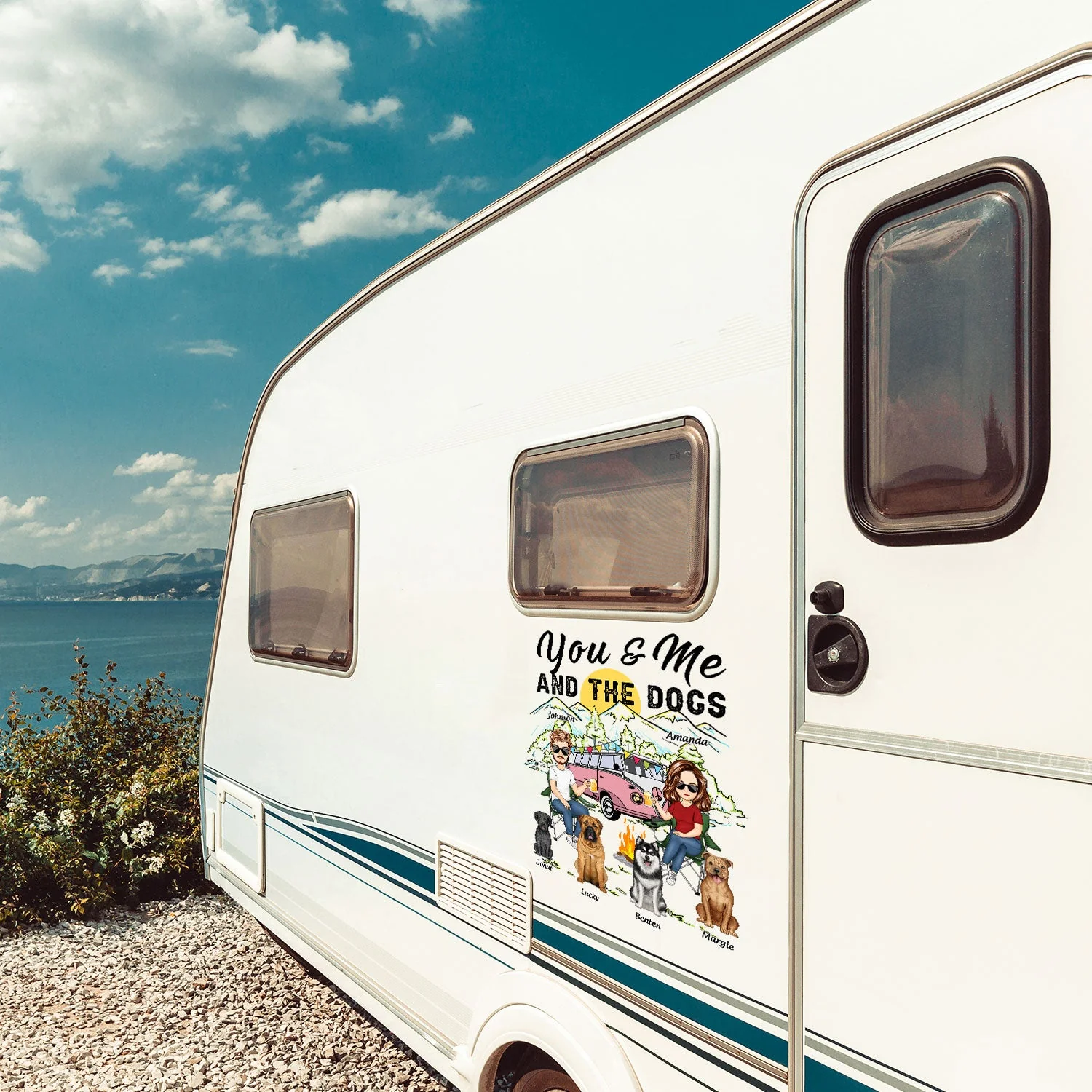 You And Me And The Dogs - Gift For Camping Lovers - Personalized Camping Decal, Decor Decal - Image 3