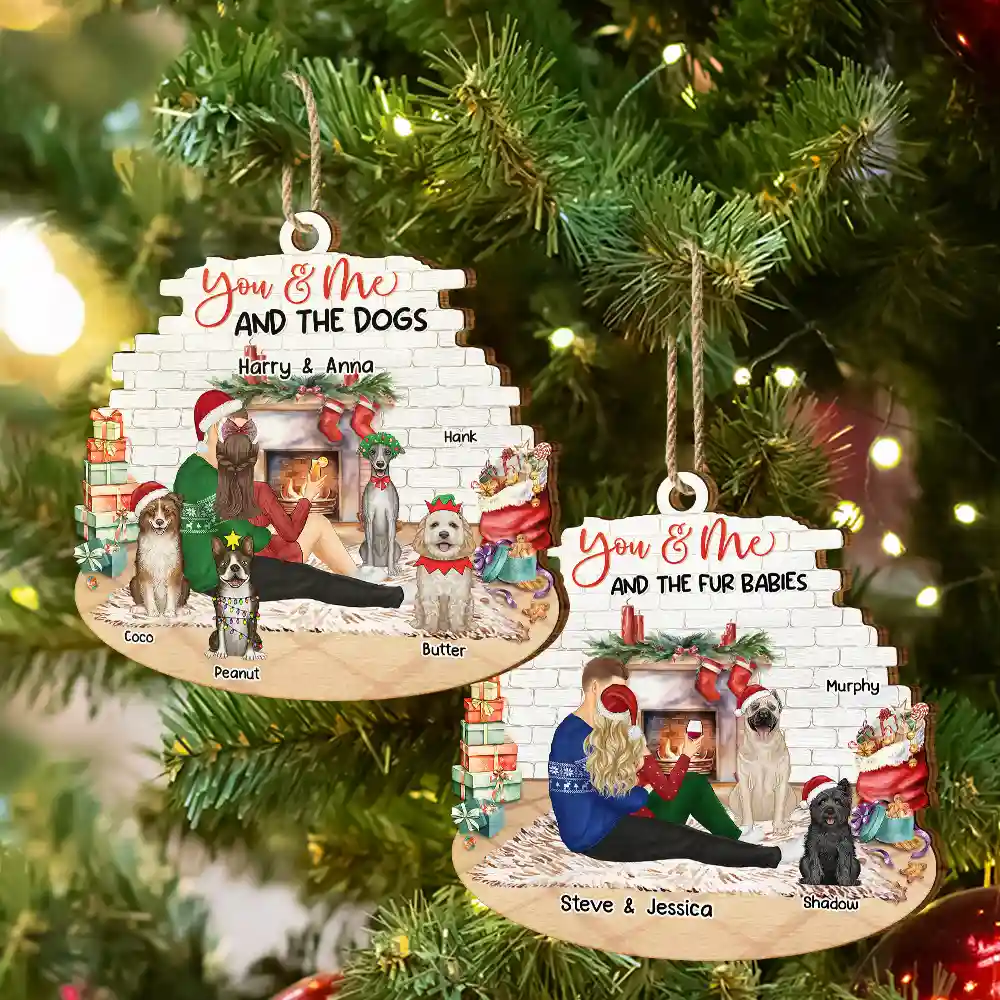 You And Me And The Dogs Hug Couples Christmas - Personalized Custom Shaped Wooden Ornament - Image 6