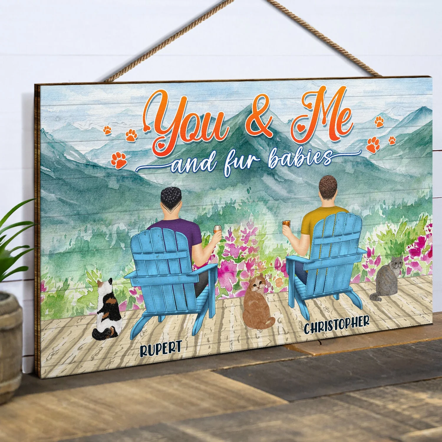 You And Me And The Dogs Lake View - Gift For Dog Lovers - Personalized Wood Rectangle Sign - Image 2