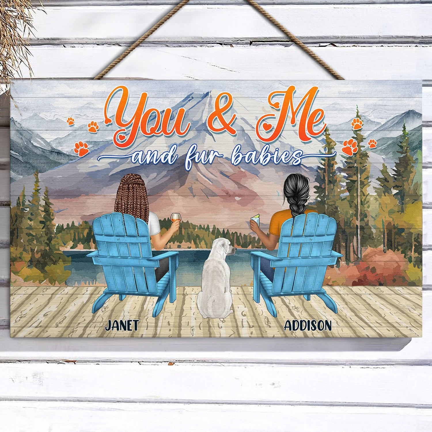 You And Me And The Dogs Lake View - Gift For Dog Lovers - Personalized Wood Rectangle Sign - Image 3