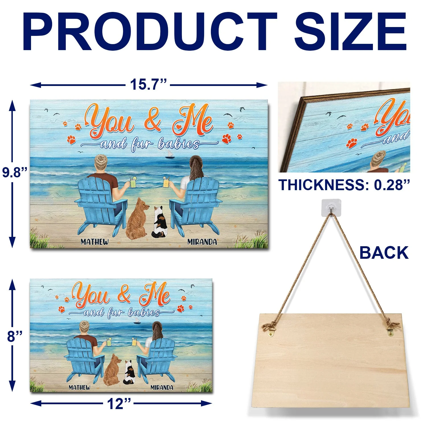 You And Me And The Dogs Peace Beach View - Gift For Pet Lovers - Personalized Wood Rectangle Sign - Image 5
