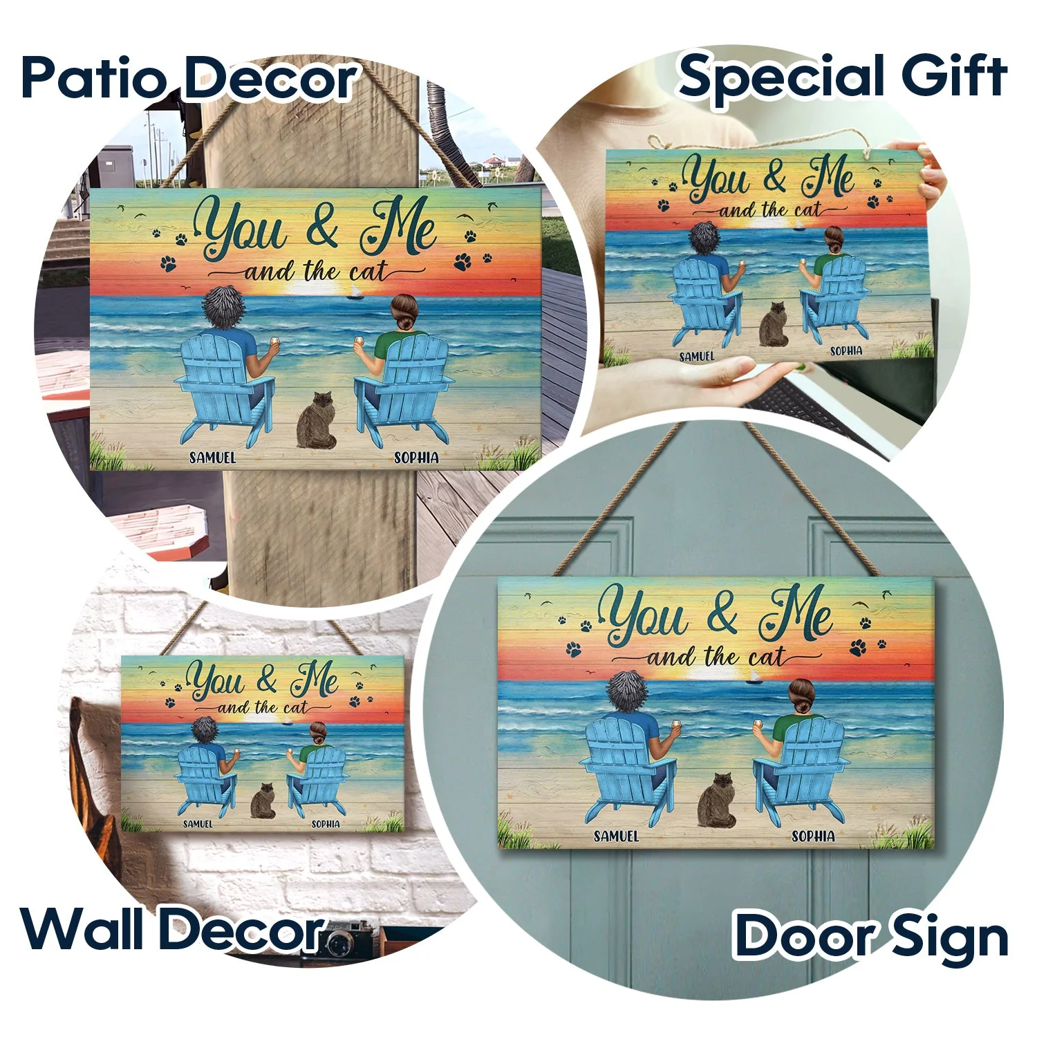 You And Me And The Dogs Peace Beach View - Gift For Pet Lovers - Personalized Wood Rectangle Sign - Image 6