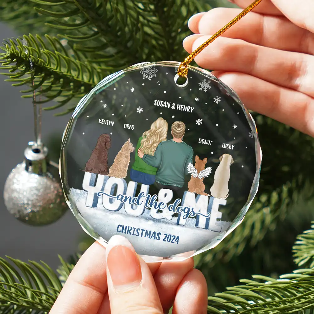 You And Me And The Dogs - Personalized Circle Glass Ornament - Image 2