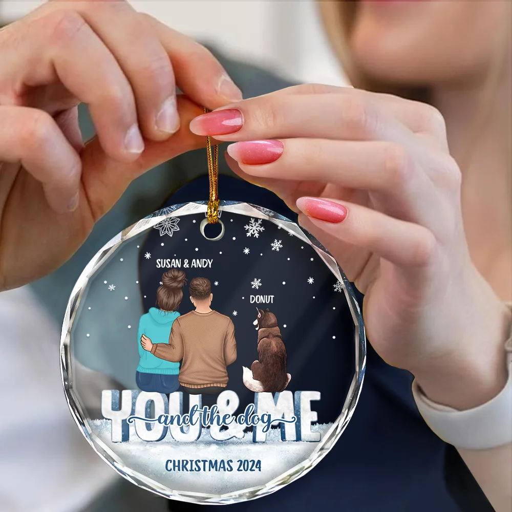 You And Me And The Dogs - Personalized Circle Glass Ornament - Image 4