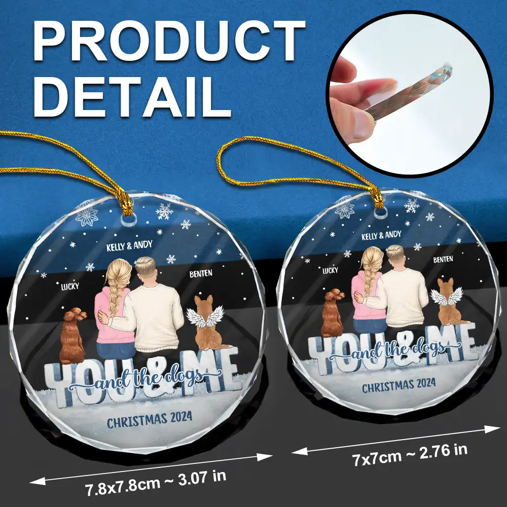 You And Me And The Dogs - Personalized Circle Glass Ornament - Image 6