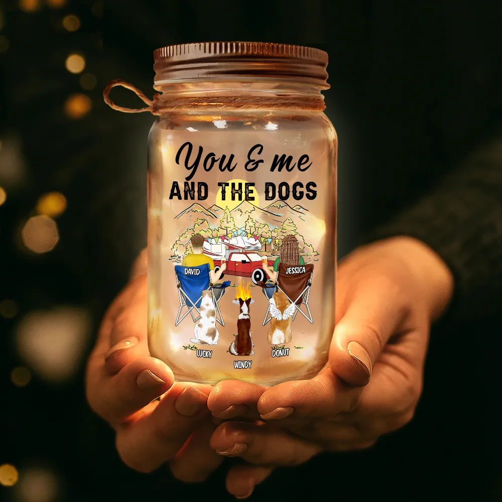 You And Me And The Fur Babies Camping Couples - Personalized Mason Jar Light - Image 3