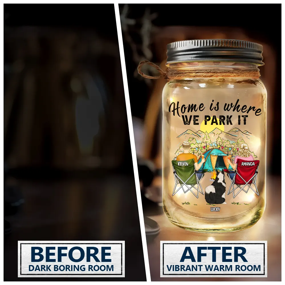 You And Me And The Fur Babies Camping Couples - Personalized Mason Jar Light - Image 4