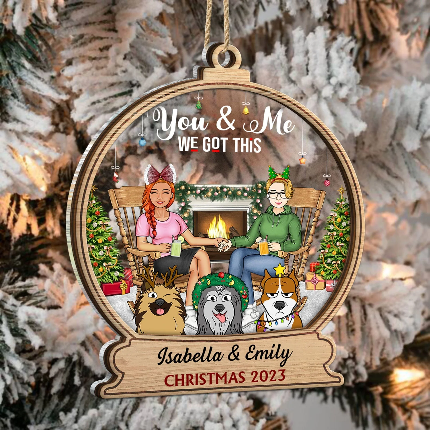 You And Me And The Fur Babies - Christmas Gift For Couples, Dog, Cat, Pet Lovers - Personalized 2-Layered Mix Ornament - Image 3