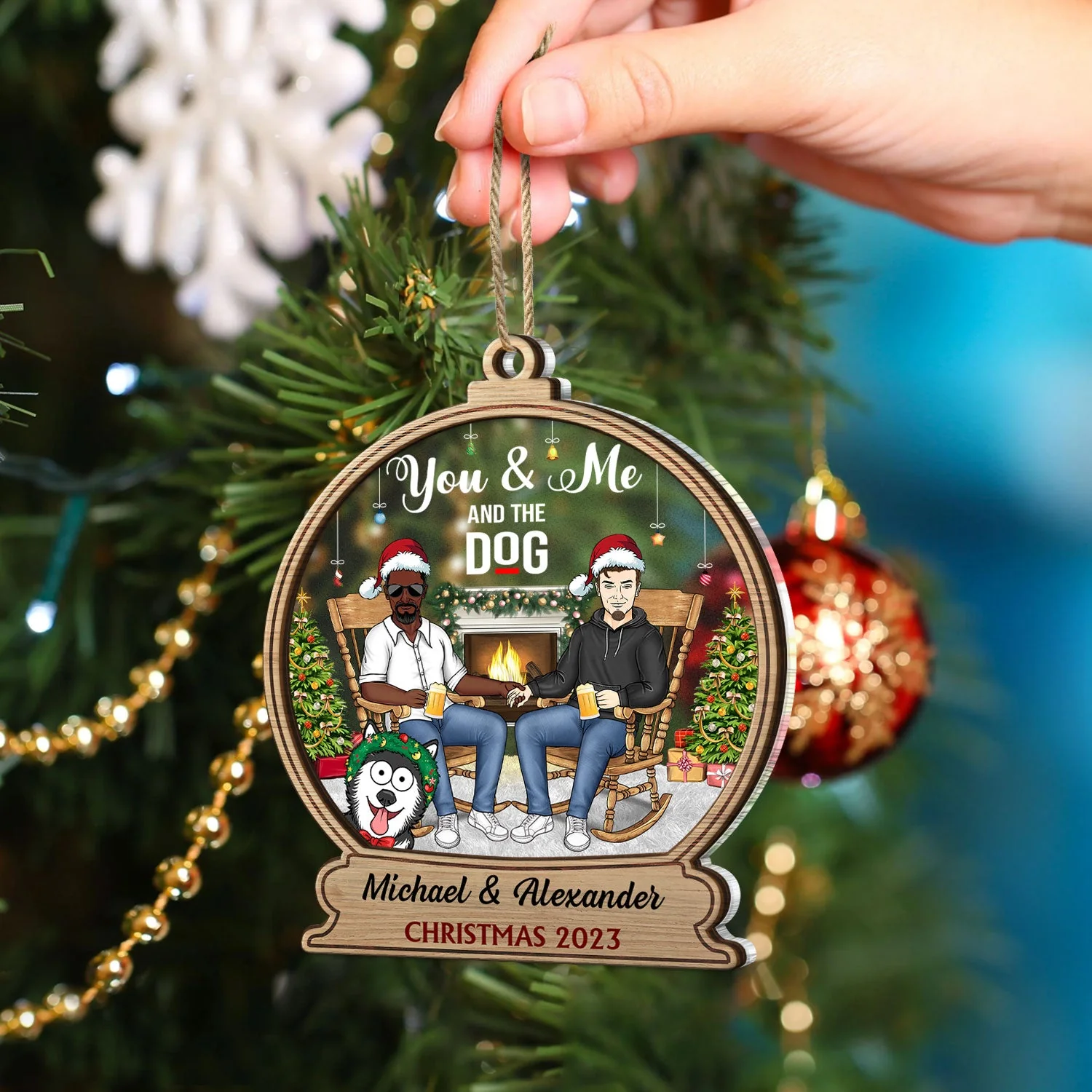 You And Me And The Fur Babies - Christmas Gift For Couples, Dog, Cat, Pet Lovers - Personalized 2-Layered Mix Ornament - Image 4
