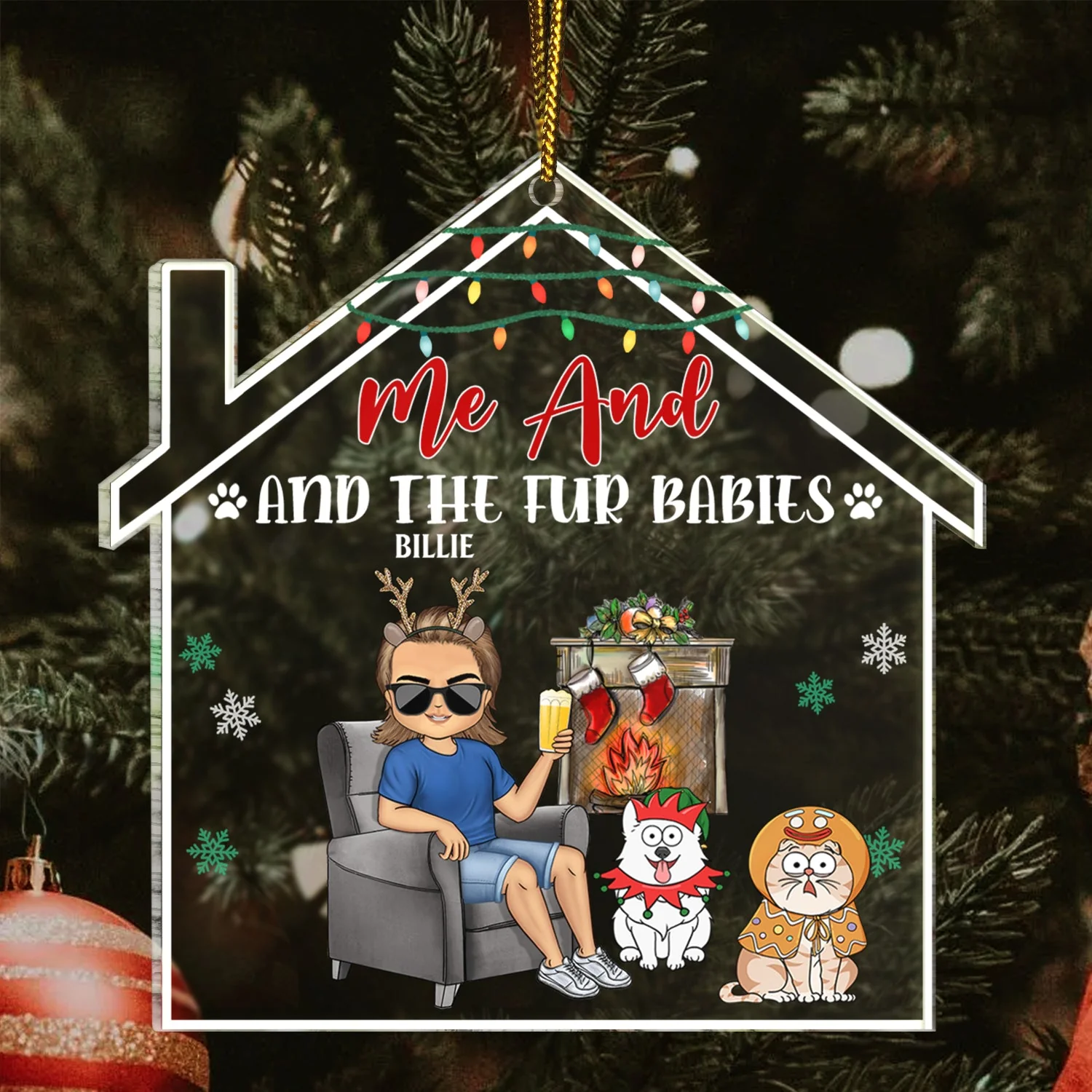 You And Me And The Fur Babies - Christmas Gifts For Couples, Dog Lovers, Cat Lovers - Personalized Custom Shaped Acrylic Ornament - Image 3