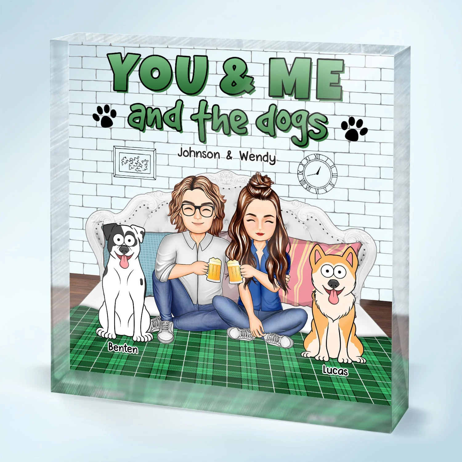 You And Me And The Fur Babies - Gift For Pet Couples - Personalized Square Shaped Acrylic Plaque - Image 2