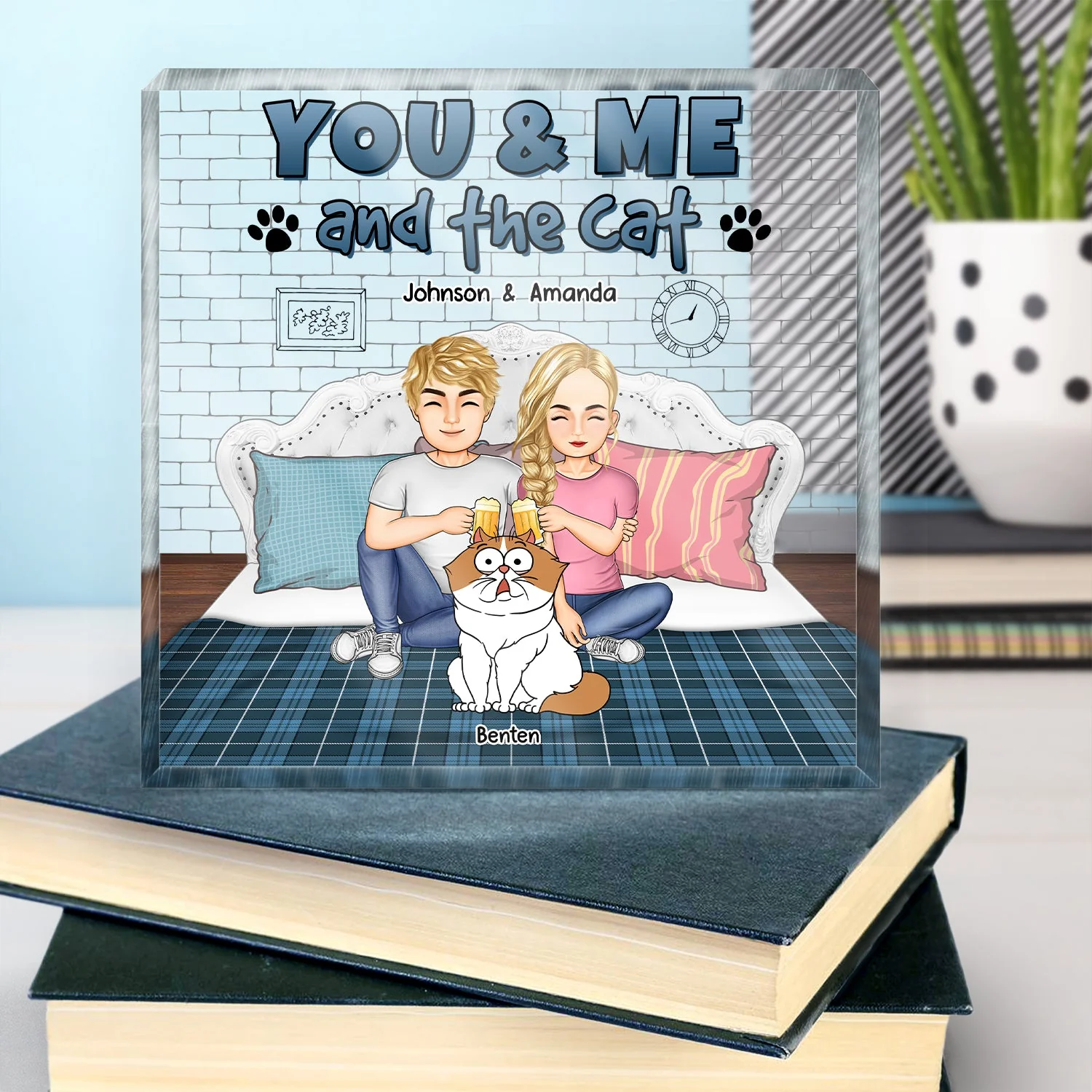 You And Me And The Fur Babies - Gift For Pet Couples - Personalized Square Shaped Acrylic Plaque - Image 4