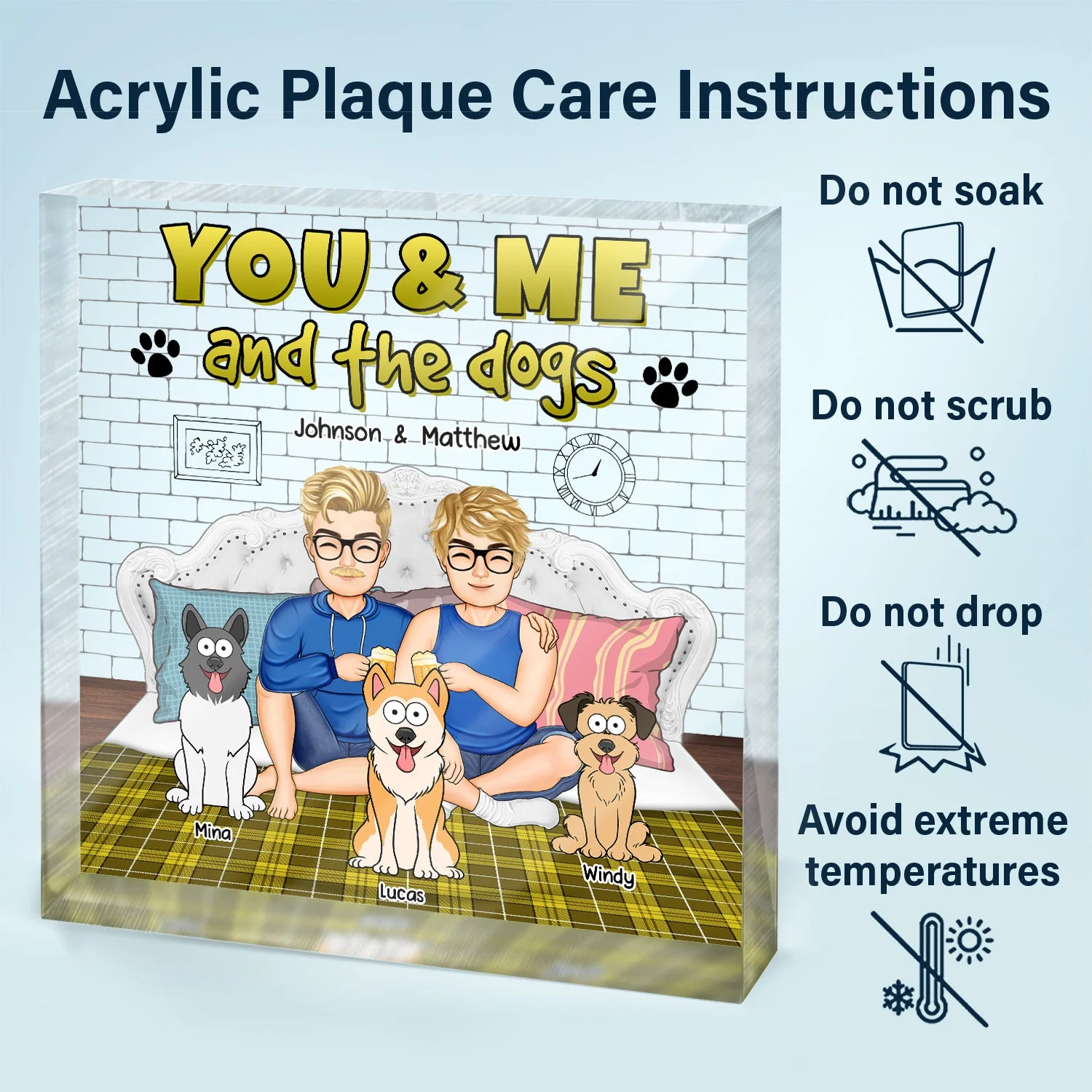 You And Me And The Fur Babies - Gift For Pet Couples - Personalized Square Shaped Acrylic Plaque - Image 6