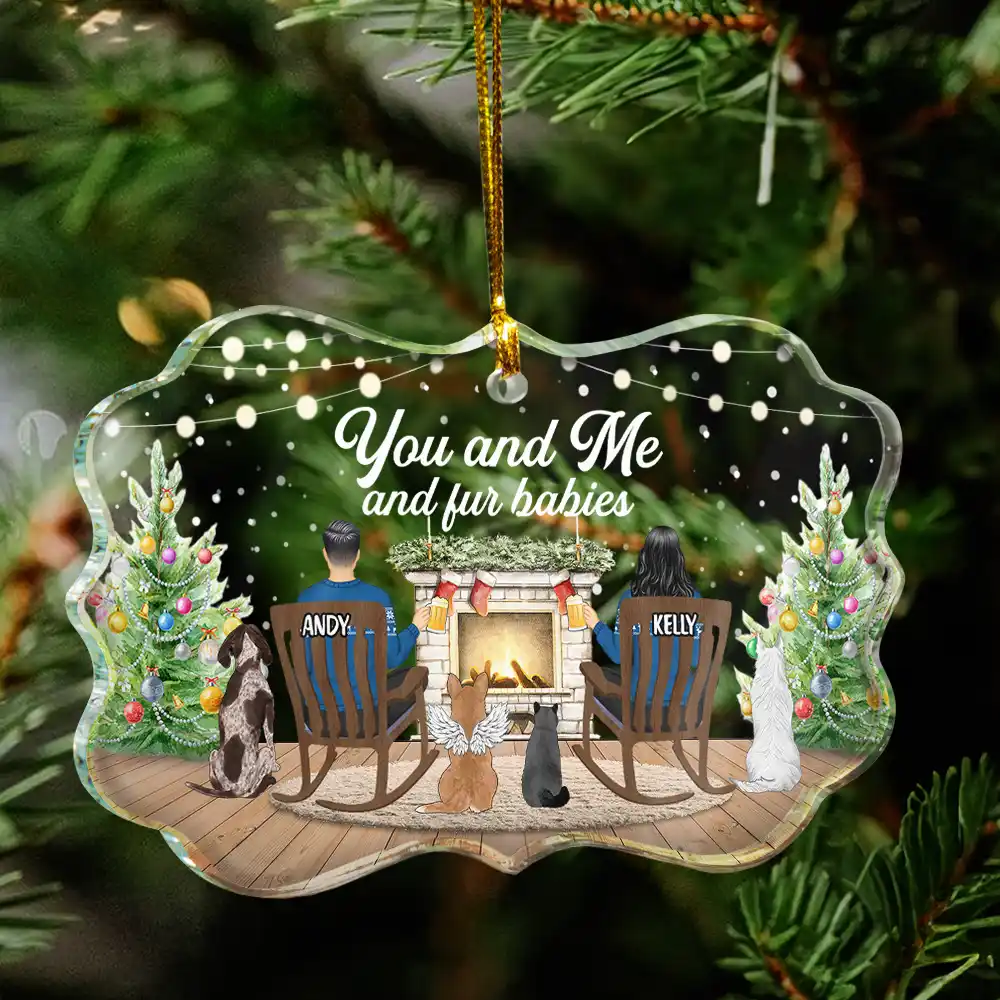 You And Me And The Fur Babies - Personalized Medallion Glass Ornament - Image 4