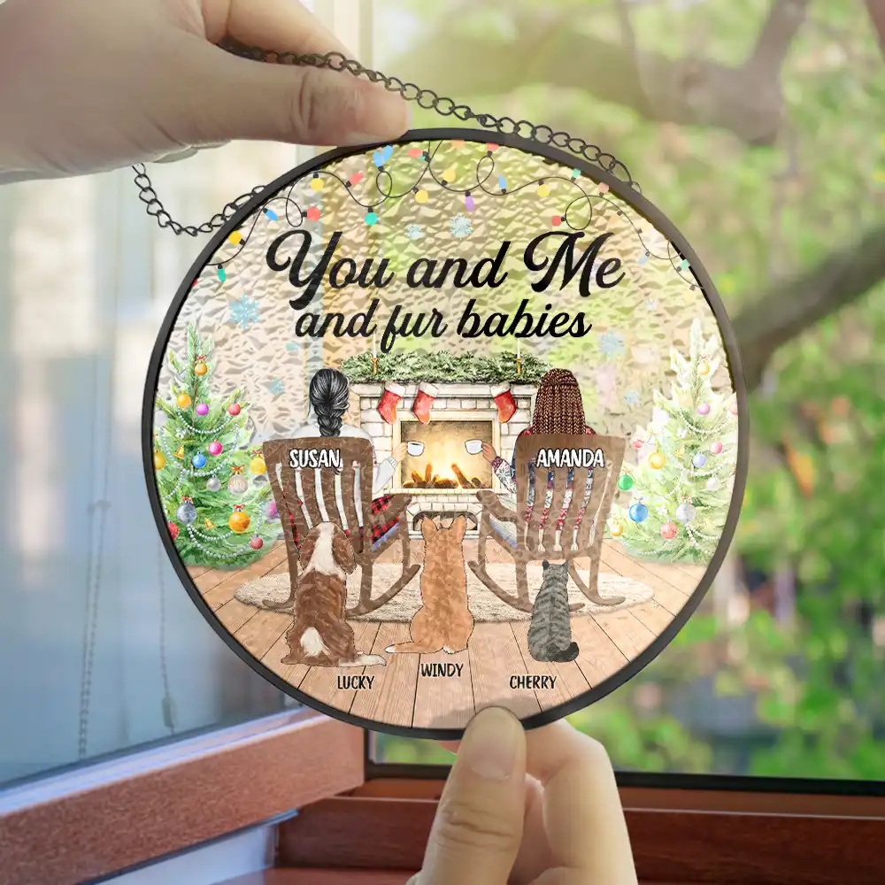 You And Me And The Fur Babies - Personalized Stained Glass Window Hanging Suncatcher - Image 4