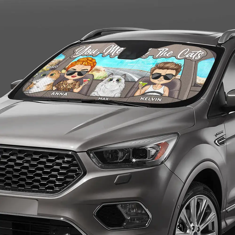 You And Me And The Pet Couples - Personalized Auto Sunshade - Image 3
